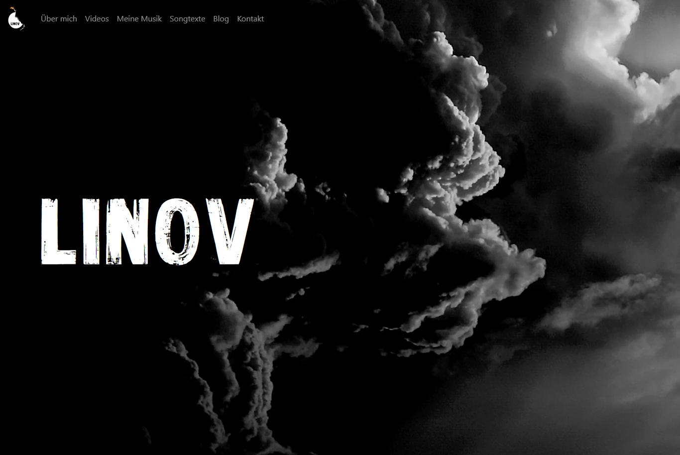 Linov Landing Page: background shows dark clouds in black and white.